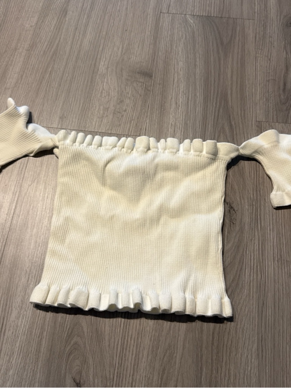 Cream Off-Shoulder Ribbed Sweater Top